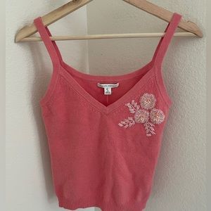 NWT Y2K Banana Republic pink embroidered beaded knit tank top sweater size S